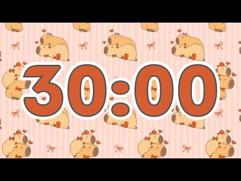 🐹 30 Minute Timer With Relaxing Lofi Music, Alarm & Cute Capybaras | 4K Countdown