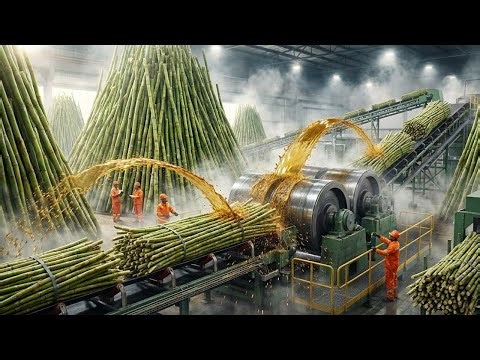 Inside a Giant Cane Sugar Factory: Fresh Sugarcane to Shiny Crystal Sugar (Full Process)