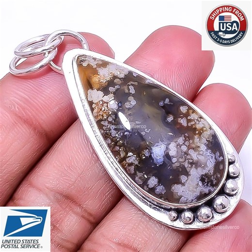 Stick Agate Artisan Pendant 925 Sterling Silver Brown Stone Jewelry - Etsy