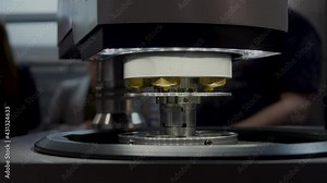 Presentation of the working space and the modern CNC milling machine. HDR. Close up of cutting metal mechanism in the industrial workshop.