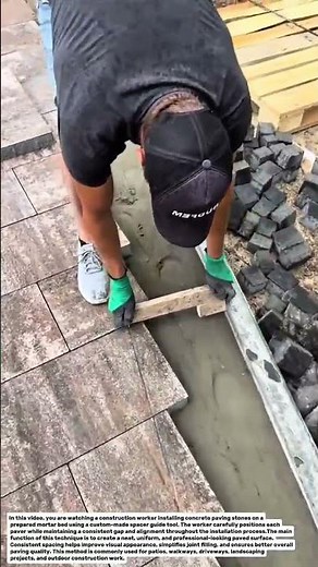Professional Paver Installation Technique Using Custom Spacer Tool.