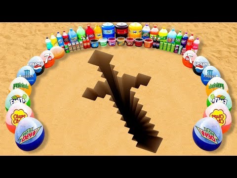 Big Toothpaste Eruption from Minecraft Pickaxe pit, Balloons Fanta, Mtn Dew, Coca Cola vs Mentos