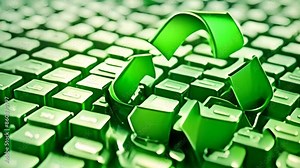 Green Recycle Symbol on Keyboard Generative AI