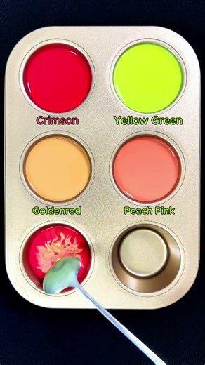 Create 4 colors from 2 colors: Crimson + Yellow Green #asmr #mix #colormixing #colors #red #yellow
