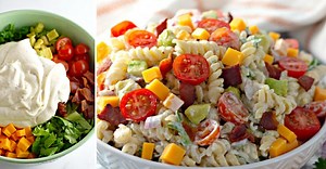 BLT Pasta Salad - Packed full of Crisp Bacon, Lettuce, Tomato, tossed with Pasta and a Delicious Dressing