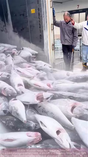 Challenge of Unloading Frozen Fish: How Do Workers the Scene of Large Amounts of Froz FishPouring