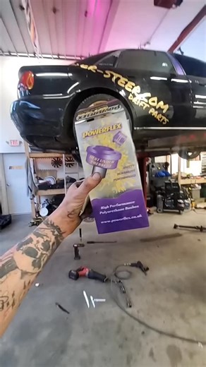 Oh yes! It’s @eurolabdrift with the epic content… and the awesome fitment! @powerflexbushes install on the lower rear arms. LOTS MORE to come on this old girl! 💜💛🛞🔧 #eurolab #ndnr #powerflex #powerflexbushes | Powerflex