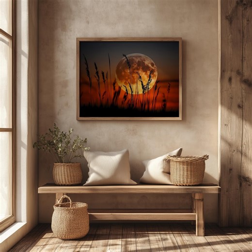 Moody Full Moon Printable Art - Rustic Autumn Landscape, Dramatic Warm-toned Wall Decor, Spooky Photorealistic Digital Download 19 - Etsy