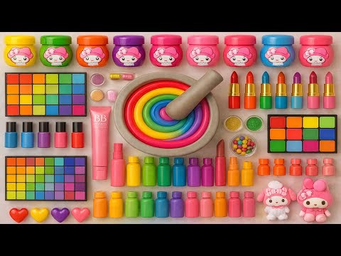Satisfying Slime ASMR DIY 🌈 How to Make Rainbow My Melody Slime with Makeup Cosmetic BBcream Glitter
