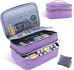Amazon.com: Sewing Organizer Bag - 11.5"x8"x6" Double-Layer Sewing Box with Storage for Scissors, Thread, Pins, Needles, Clips (Purple)