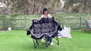 Huskfirm High Back Double Camping Chair 2 Person Camping Chair Black | Low Seat Loveseat Camping Chair Fully Padded Oversized Camping Couch for Adults - Supports 650 LBS with Cup Holders Carry Bag