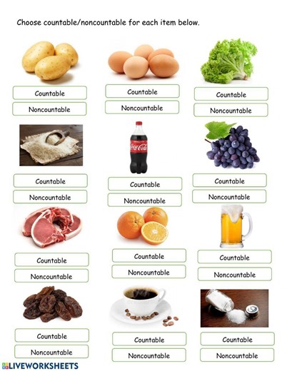Countable and noncountable nouns worksheet