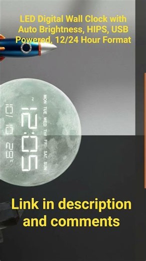 LED Digital Wall Clock with Auto Brightness, HIPS, USB Powered, 12/24 Hour Format
