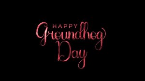 Happy Groundhog Day. Handwritten animated text in red color. 2 February. Lettering animation groundhog day. Suitable for groundhog day celebration or greeting card. 4k video alpha channel