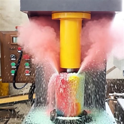 Color Powder Blast Under Hydraulic Press – Chalk Crush #HydraulicPress #ASMR