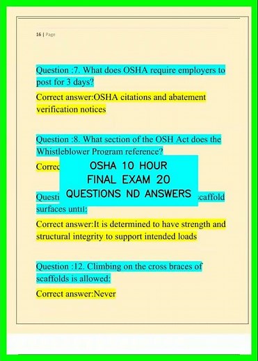 OSHA 10 HOUR FINAL EXAM 20 QUESTIONS ND ANSWERS video
