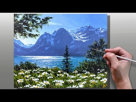 How to Paint Morning Daisies Landscape / Step-by-Step Acrylic Painting / Correa Art