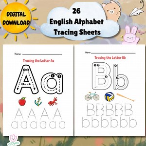 Alphabet Tracing Worksheets: English Handwriting Practice (digital Download) - Etsy