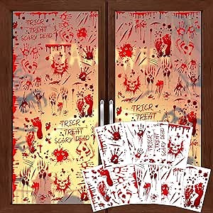 NICEMOVIC Halloween Window Cling Sticker, 95pcs Halloween Clings for Windows, Happy Halloween Window Clings, Bloody Halloween Window Decorations, Halloween Party Decorations