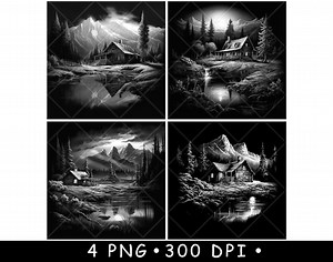 Rustic Log Cabin Lake Cottage Swamp Mountain Wood Laser PNG Slate Coaster Etch Wood Burn Black White Cnc,glowforge,lightburn,co2 Diode,xtool - Etsy