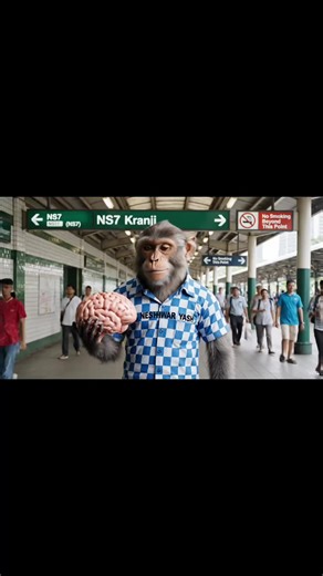 Kranji MRT Station (NS7), Singapore, Monkey stands confidently at Kranji MRT entrance. #googleveo3 #monkey #voe3 #tamil #ai