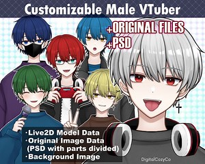 Customizable Male Vtuber ORIGINAL DATA   PSD | Hair Color, Eye Color, Clothing, Expression, Animation Toggles | Vtube Studio, Nizimalive | - Etsy