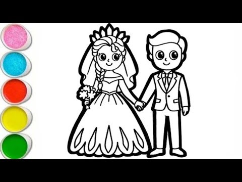 How to Draw a Bride and Groom for Kids Wedding Drawing and Coloring Page