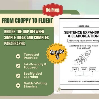Sentence Expansion Worksheets Grade 3 | Stretching Sentences | No Prep