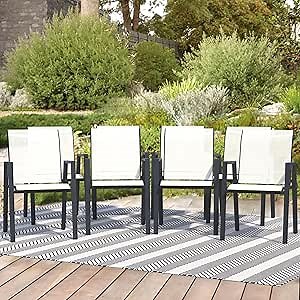 Outdoor Patio Chairs Set of 8, Oyster Beige Stackable Outdoor Chairs, Lightweight Patio Set with High Back, Metal Dining Chair for Lawn, Garden, Yard and Deck