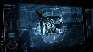 High Tech Spy Software Connects To Phantom Satellite To Scan Secret Facility. Using Software Of Spy Agency To Scan Security Of Location. Spy Software Scans Mission Area. Espionage. Target Search