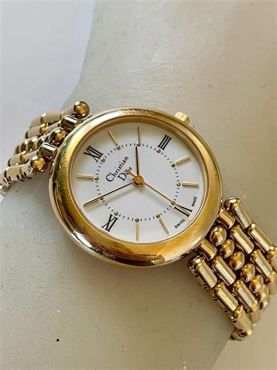 Vintage Christian Dior Gold Watch, Gold Plated Bracelet, White Dial, Original Box Included - Etsy