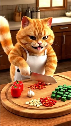 Orange Cat's Epic Alligator Cooking Adventure! 🐱🐊 #cat #viral #shorts