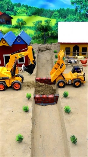 rc jcb and dump truck build strong bricks bridge construction #shorts