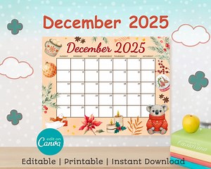 December 2025 Calendar With Holidays, Printable Christmas Planner, Editable Monthly Organizer, Digital Download - Etsy Canada