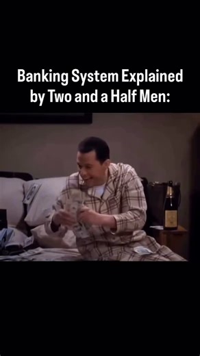 Tyler Lehmann on Instagram: "Alan Harper starts borrowing money from multiple people, using new funds to pay back earlier lenders and creating the perception that he is reliable and that the money is being managed effectively. As trust grows, more people are willing to give him money, not because real value is being created, but because the system appears stable from the outside. This dynamic that unfolds in an episode of Two and a Half Men closely reflects how the modern banking system works at