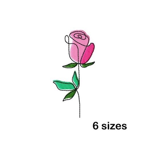 Rose Embroidery Design, One Line Stem Rose With Leaves, Minimalist Pattern, Instant Download - Etsy
