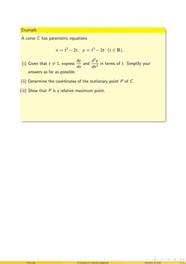 An example on parametric equations and applications of differentiation #mathskillsdevelopment