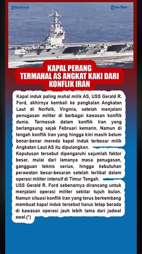 Kapal Perang Termahal AS Angkat Kaki dari Konflik Iran Setelah Misi 11 Bulan