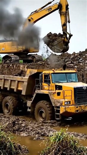 Big Excavators Loading Dump Trucks. #automobile #excavator