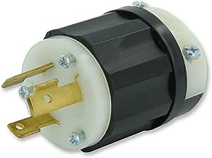 Leviton 2631-PLC 30 Amp, 277 Volt, NEMA L7-30P, 2P, 3W, Industrial Grade Locking Plug, Grounding, Power Indication, Black-White