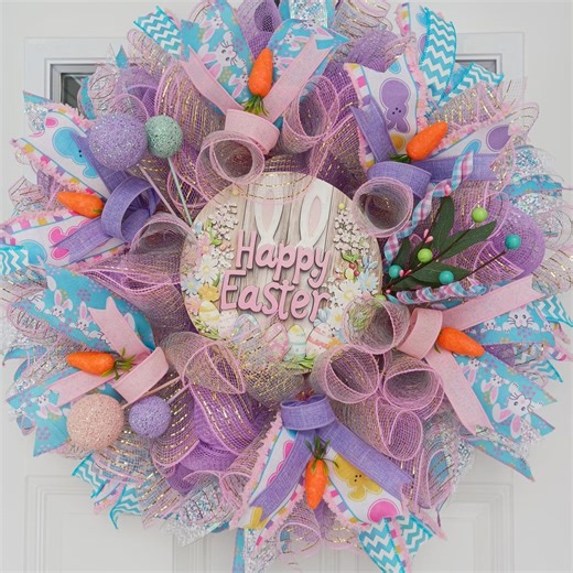 Pastel Easter Wreath, Spring Porch Decor, Farmhouse Style - Etsy