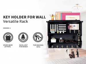 Key Holder for Wall, Mail and Key Holder for Home Decor, Key and Mail Holder for Wall with Key Hooks, Black