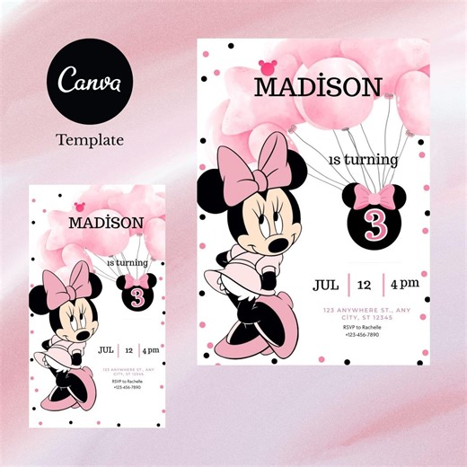 Minnie Mouse Invitation - Minnie Mouse Birthday Party Invitation - Minnie Mouse - Mickey Mouse Clubhouse Invitations - Minnie Mouse Party. - Etsy