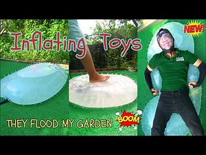 Top 100 Toys Inflated until they BLOW UP!💥 (they got HUGE) TOYS FLOODED MY GARDEN !