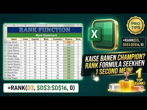 How to Create a Marksheet in Microsoft Excel | Total, Percent and Rank Formula in Excel