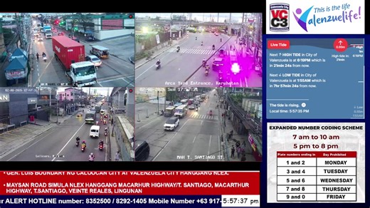 Magandang Gabi, Valenzuelanos! Narito ang lagay ng trapiko sa mga kalsada sa ating lungsod ngayong araw ng Linggo, Pebrero 8, 2026. Courtesy: VCC3 - Valenzuela City Command, Control and Communication Center | Valenzuela City