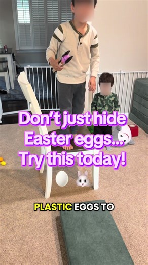 Do you have a bunch of Easter eggs just sitting around waiting to be hidden? 🐣 Pull them out today and try this FUN obstacle course! This activity builds: ✨ Gross motor skills ✨ Fine motor skills ✨ Hand-eye coordination ✨ Balance Such an easy way to turn something you already have into a fun learning activity! #toddleractivities #preschoolactivities #indoorgames #sahmlife #homeschool