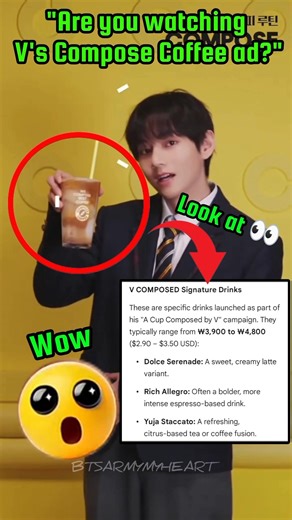 V x Compose Coffee: Signature Drink Menu & Prices!#V_ComposeCoffee#TaehyungEdit #BTSARMYMYHEART