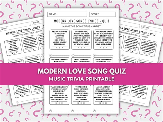 Modern Love Songs Lyrics Quiz – Valentine's Printable Trivia Game (instant Download) - Etsy