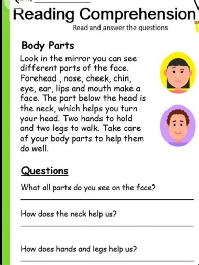 Comprehension Worksheet Practice | Reading Comprehension for Kids | English Learning Worksheet